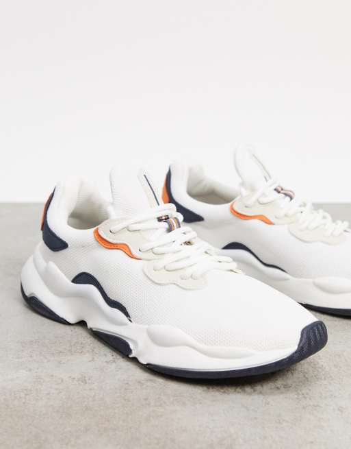 Bershka Sneakers In White With Orange And Navy Detailing Iebem Morelos