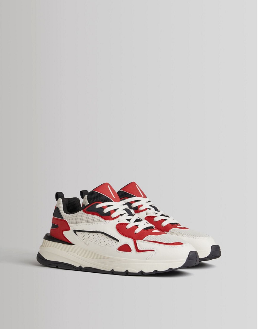 Bershka sneakers in white with red and black details-Multi