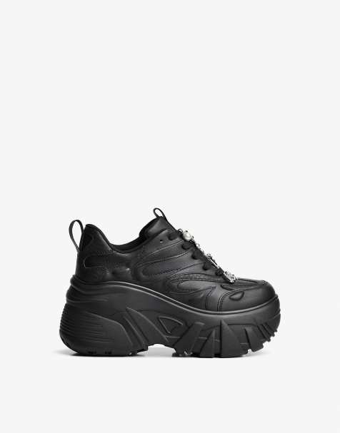 Bershka - Sneakers met XL plateauzool in zwart - view 1