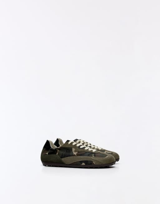 Bershka sneakers slim stile rétro color cachi, 3 di 7