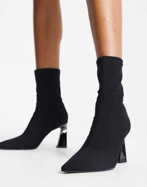 Bershka – Sock-Boot-Stiefel aus schwarzem Lycra