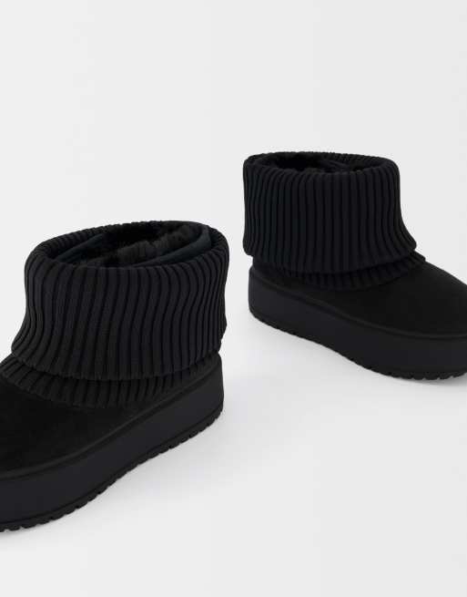 Bershka sock style platform ankle boots in black, 4 of 4