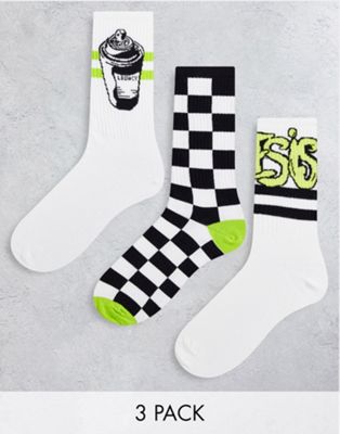 Bershka socks with checkerboard print in black and white