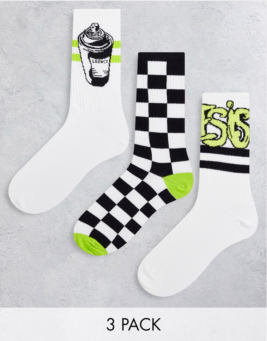 Bershka socks with checkerboard print in black and white-Multi