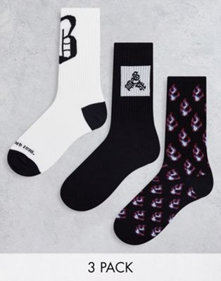 Bershka socks with flame print in black