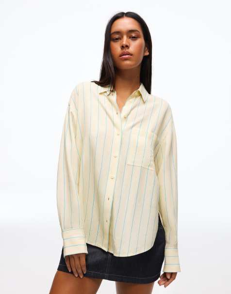 Bershka - Soepelvallend oversized overhemd in geel met strepen - view 1