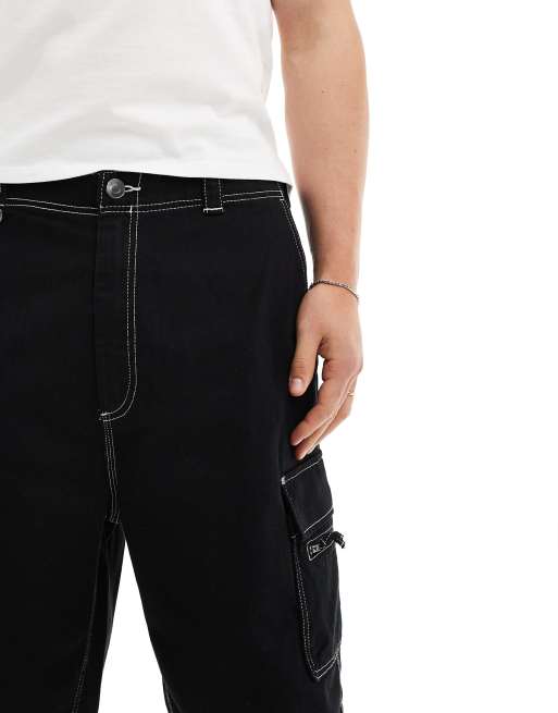 Bershka soft denim cargo short in black ASOS