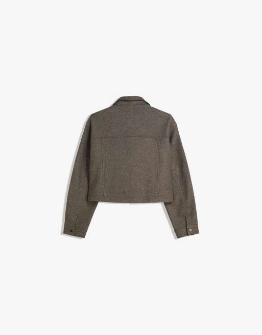 Bershka Soft felt texture jacket in brown, 4 of 4