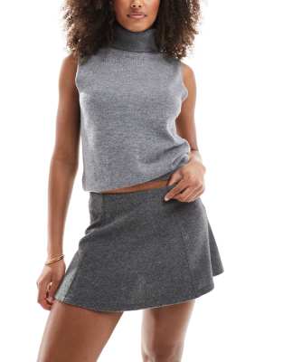 bershka soft knit flippy skirt in heather gray