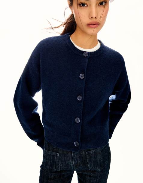 Bershka Soft touch buttoned cardigan in denim blue - view 1