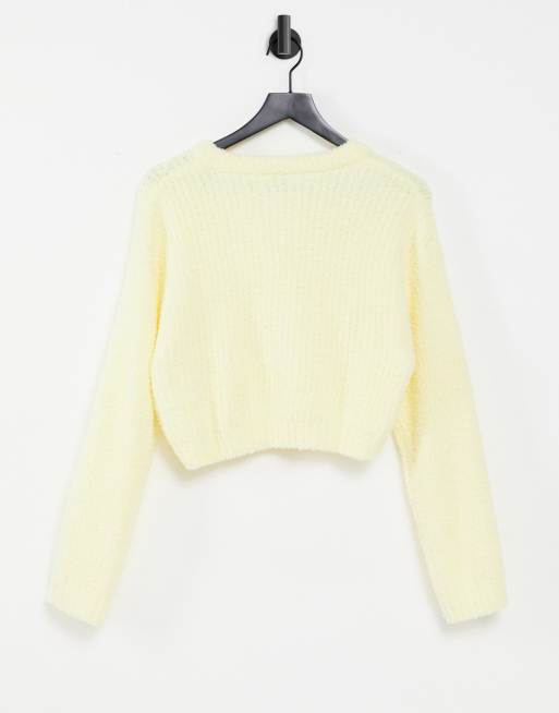 Bershka soft touch crew neck sweater in butter yellow