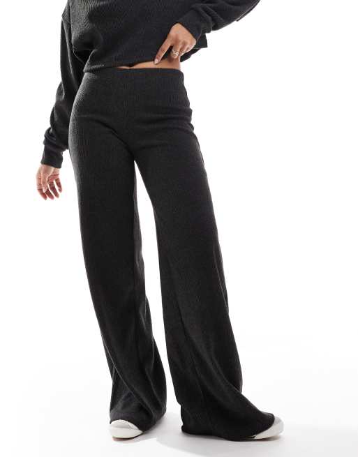 Bershka soft touch high neck top and pants set in dark gray