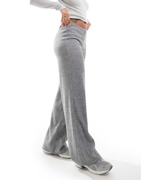 Bershka soft touch high neck top and pants set in light grey - view 1