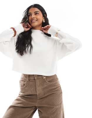 Bershka soft touch high neck top co-ord in ecru-Neutral