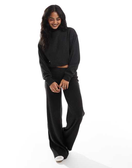 Bershka soft touch high neck top in dark gray - part of a set