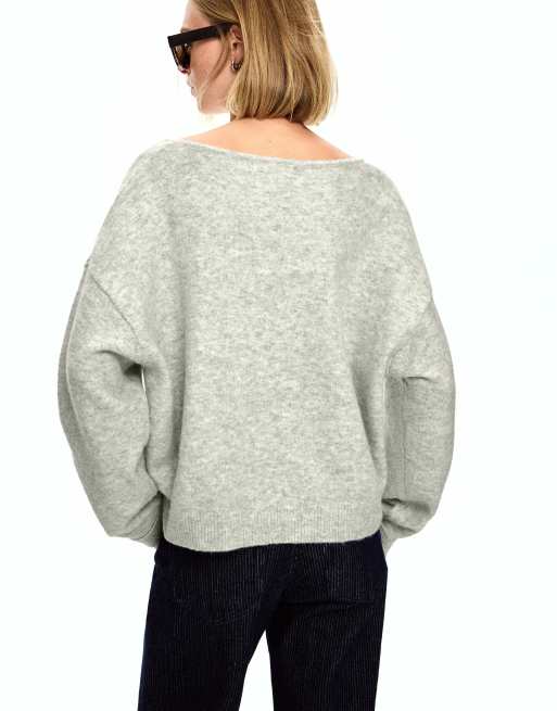 Bershka Soft touch v-neck sweater in grey ASOS
