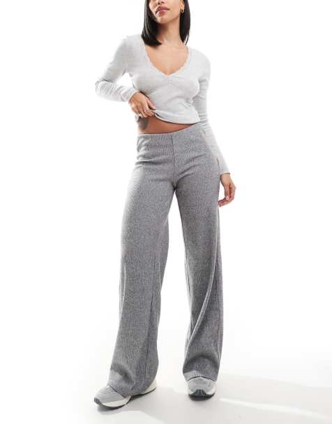 Bershka soft touch wide leg pants in light gray - view 1