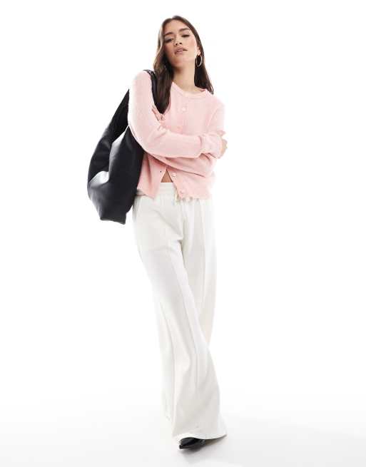 Bershka soft touch wide leg sweatpants in ecru