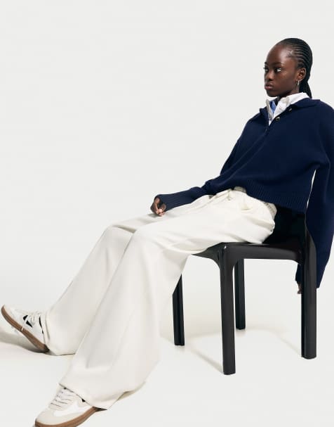 Bershka soft touch wide leg trousers in white