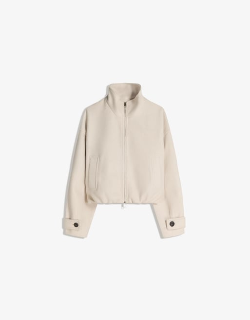 Bershka Soft touch zip-up jacket in beige | ASOS