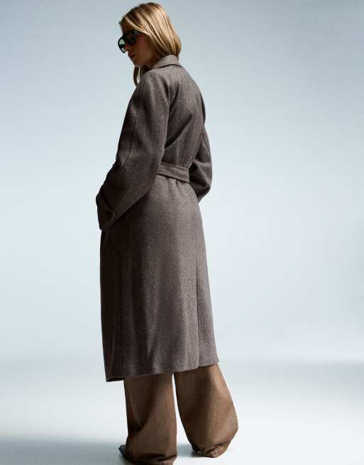 Bershka Soft trench coat with belt in brown