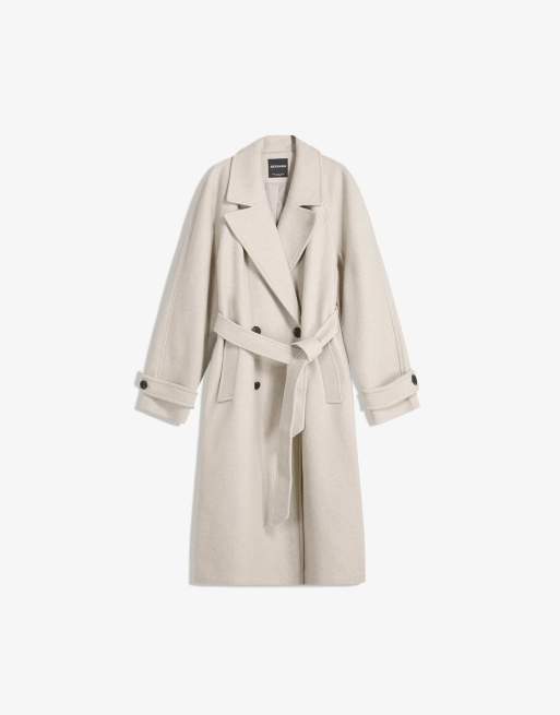 Bershka Soft trench coat with belt in stone