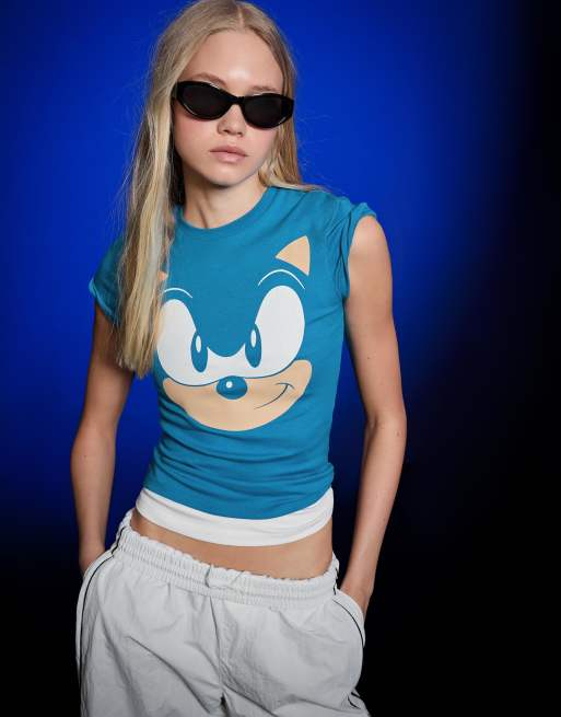 Bershka - Sonic - T-shirt a maniche corte color blu denim