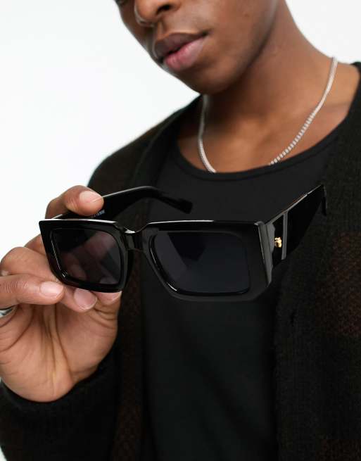 Bershka – Sonnenbrille in Schwarz mit breitem Gestell , 4 von 4