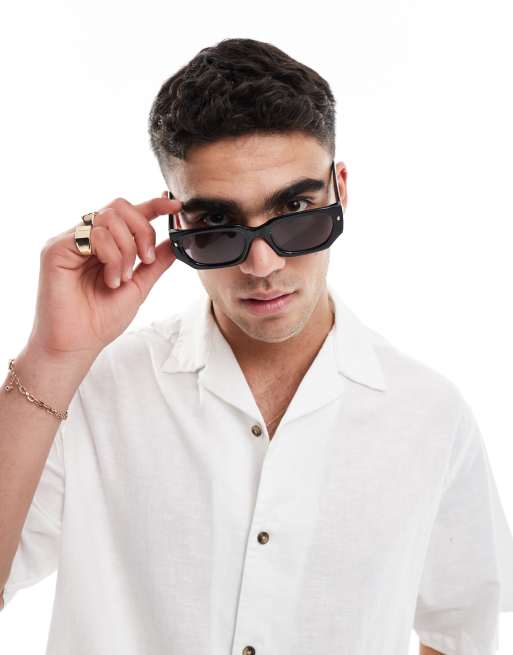 Bershka – Sonnenbrille in Schwarz mit dickem Gestell
