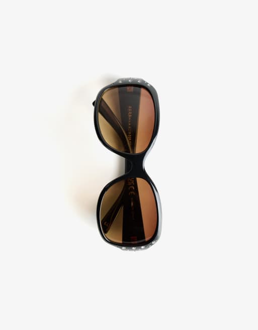 Bershka – Sonnenbrille in Schwarz mit Strasssteinen