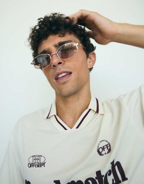 Bershka Sonnenbrille mit eckigem Metallrahmen in Beige - view 1