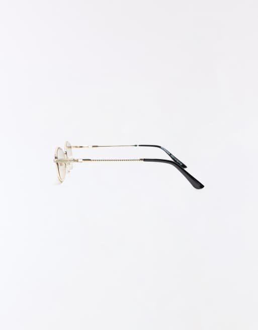 Bershka Sonnenbrille mit eckigem Metallrahmen in Beige, 2 von 4
