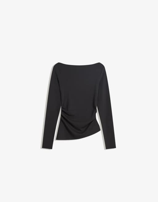 Bershka - Sort asymmetrisk T-shirt med lange ærmer, 3 af 4