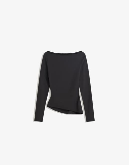 Bershka - Sort asymmetrisk T-shirt med lange ærmer, 4 af 4