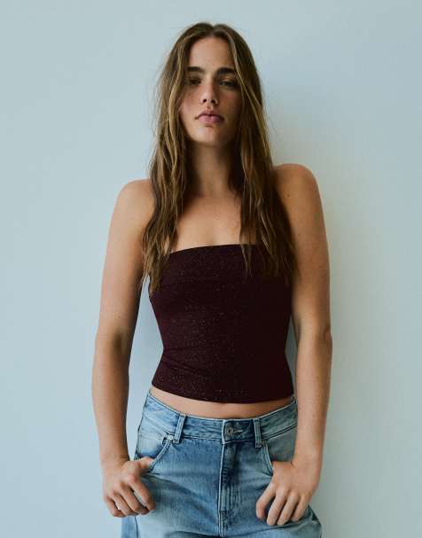 Bershka - Sort bandeau-top med glimmer - view 1