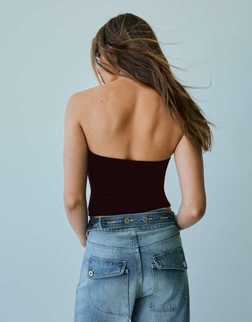 Bershka - Sort bandeau-top med glimmer, 3 af 5