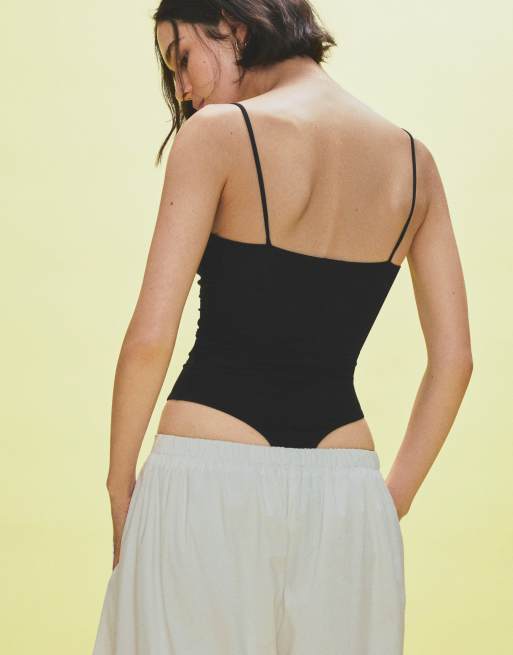 Bershka - Sort bodystocking med draperinger og stropper, 3 af 6