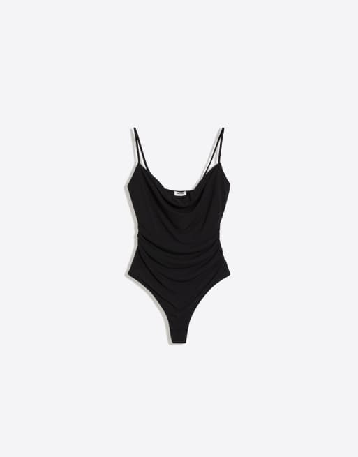 Bershka - Sort bodystocking med draperinger og stropper, 5 af 6