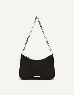 Bershka - Sort crossbody-taske i satin med kæde - view 1
