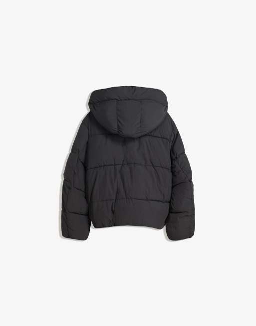Bershka Puffer jacket with hood in black