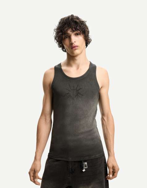 Bershka - Sort/hvid ribstrikket undertrøje med print - view 1