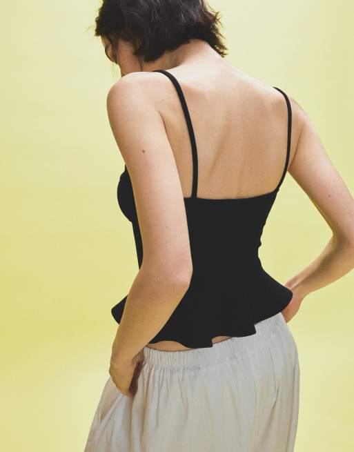 Bershka - Sort korsettop med peplum-kant, 3 af 5