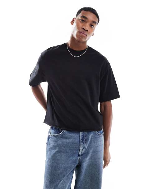 Bershka - Sort kortærmet cropped T-shirt i plys - view 1