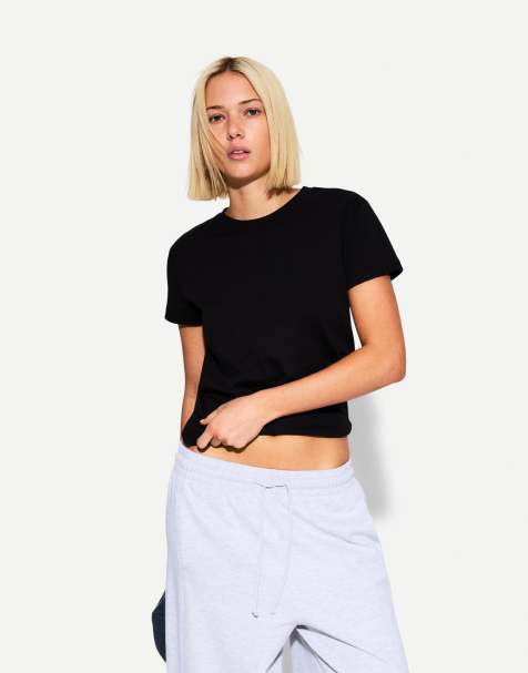 Bershka - Sort kortærmet T-shirt i bomuld - view 1
