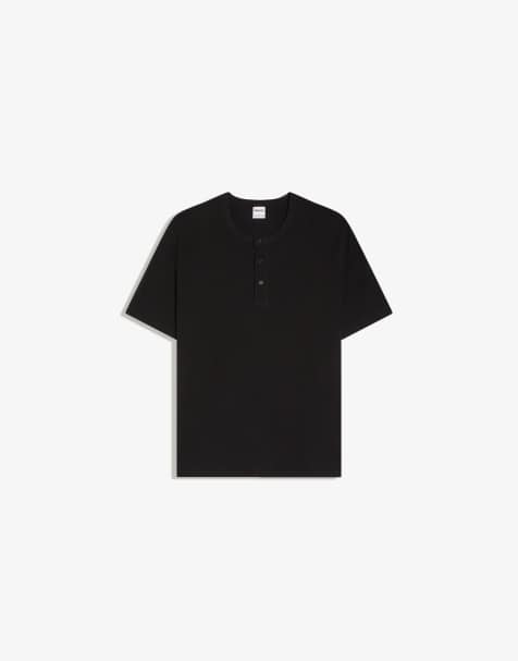 Bershka - Sort kortærmet T-shirt i vaflet strik - view 1