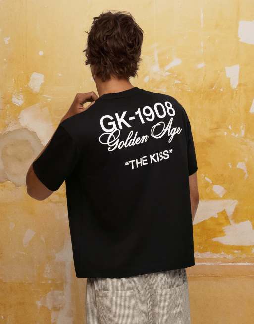 Bershka - Sort kortærmet T-shirt med Klimt-print, 2 af 4