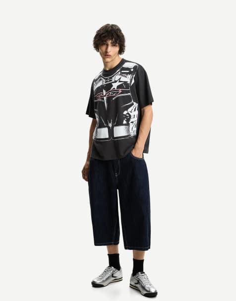 Bershka - Sort kortærmet T-shirt med print - view 1