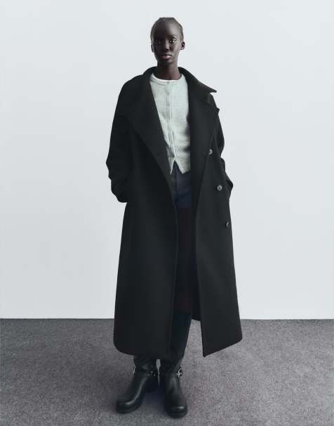 Bershka - Sort lang frakke med høj hals - view 1