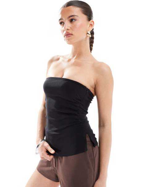 Bershka - Sort longline-top med bandeau-snit i bengalin - view 1