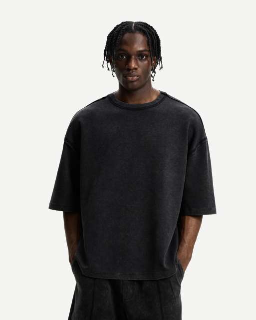 Bershka - Sort og hvid og oversized T-shirt med korte ærmer  
